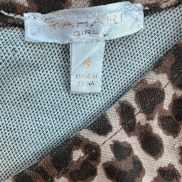Tahari Girl size 6 Dress Leopard Print Sleeveless Faux Leather Pockets - Picture 4 of 7